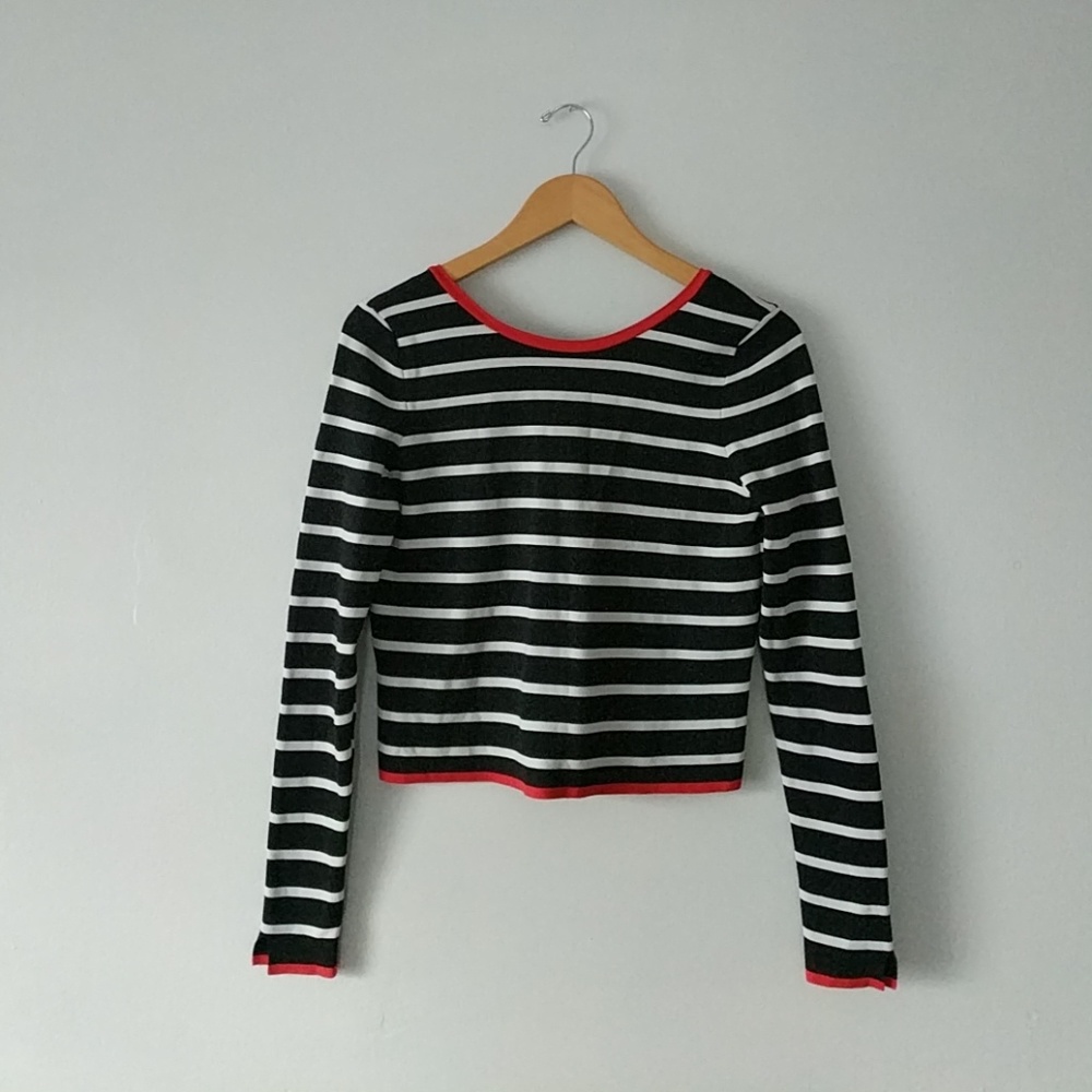 Zara Knit Striped V-Neck Back Sweater
